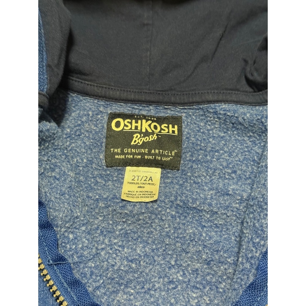 OshKosh B'Gosh‎ Blue Zip Up Hoodie Toddler Size 2T Applique Logo - Picture 3 of 4